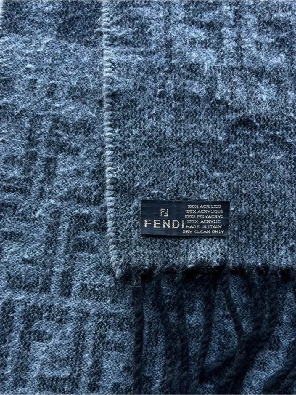 Fendi Grey and Black Vintage Monogram Logo Scarf Authentic